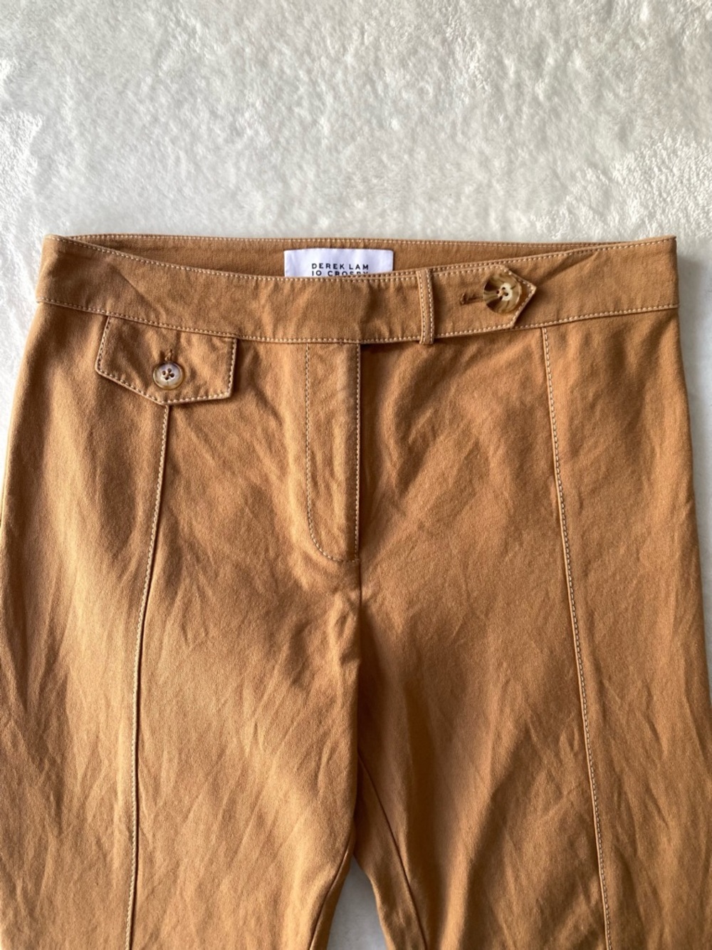 Derek Lam 10 Crosby Camel Flared Trousers Contrast Stitch Size 6 Cotton Cropped - Picture 10 of 16